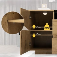 Comodă-sideboard cu 2 sertare, 2 dulapuri cu înălțime reglabilă și compartiment deschis, 140x40x70 cm, Culoare naturală(m-7)