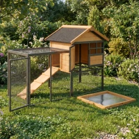 Pawhut Konijnenhok Tweevoudige Waterdichte Anti-slip Verhoogd Afsluitbare Deur Buiten Hout Metaal Bruin(m-11)