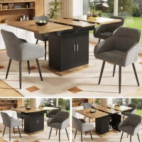 Mesa de comedor extensible con 3 niveles de almacenaje, 110-140L x 70AN x 76AL cm, Negro(m-5)