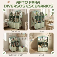 AIYAPLAY Estantería Infantil para Juguetes con Cajones de Tela Estantes Abiertos Diseño de Ositos Organizador de Juguetes Verde(m-8)