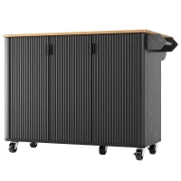 Îlot de cuisine mobile avec plan de travail rabattable, 3 portes, porte-serviettes et étagère à épices, 130x45/75x92 cm, Noir(m-9)