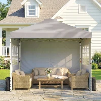 Outsunny Pop Up Canopy Waterproof Height Adjustable Gazebo with 3 Sidewalls Wheeled Bag for Parties 3 x 3 m Grey(m-9)