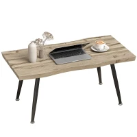 HOMCOM Mesa de Centro Curva Mesa baja para Salón Moderno con Tablero Grueso de 4 cm Patas de Acero 100x50x45 cm Roble(m-10)
