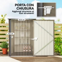 Outsunny Casetta da Giardino Porta Attrezzi in Acciaio Galvanizzato con Porta, 100x104x160 cm, Marrone e Grigio Scuro(m-5)