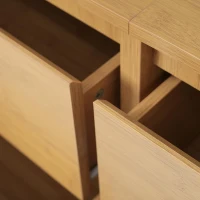 Cómoda aparador, 6 cajones & estantes abiertos, diseño romano con columnas & estantes-bambú, 160x40x75 cm, Color natural(m-8)