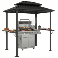 Outsunny Abri barbecue extérieur tonnelle de jardin aluminium à double toit 2 étagères latérales crochets 231x165x246cm noir