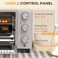 HOMCOM Minipiekarnik 21L, 3 Tryby Gotowania, 100°C-230°C, Ruszt & Blacha, Stal Nierdzewna/Szkło, Srebrny(m-7)