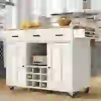 Desserte de cuisine avec plateau rabattable, 3 tiroirs, 2 portes, casier à bouteilles et porte-serviette, 124x40/65x91,5 cm, Blanc(m-4)