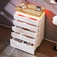 Cassettiera 6 cassetti con illuminazione a LED e spazio portaoggetti, 73x39x115 cm, Bianco(m-5)