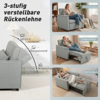 HOMCOM 3-in-1 slaapfauteuil, uitschuifbare sofabed-fauteuil met verstelbare rugleuning, grijs(m-5)