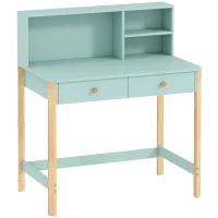 AIYAPLAY Escritorio Infantil Mesa de Escritorio para Niños con 3 Compartimentos Abiertos y 2 Cajones 90x52x105 cm Verde(m-1)