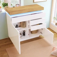 Cassettiera 3 cassetti a LED con 2 Ante per soggiorno e camera da letto, 110x39x115 cm, Bianco(m-5)