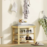 HOMCOM Banc à chaussures en bambou, étagère à chaussures à 3 niveaux, style scandinave, 60 x 29 x 49 cm, gris et bois naturel(m-10)