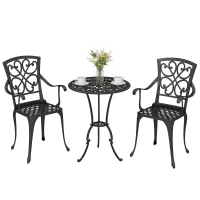 Outsunny Ensemble bistro de jardin 3 pièces table ronde avec 2 chaises trou pour parasol, style antique en aluminium moulé(m-6)