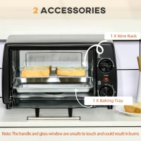 HOMCOM Mini-Piekarnik Toster, 1 Blacha do Pieczenia, 1 Ruszt Grillowy, Funkcja Timera, 36,5 cm x 26 cm x 22 cm, Czarny(m-6)