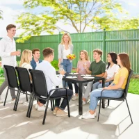 Outsunny 9-teiliges Garten-Ess-Set, Tisch und Stühle für 8 Personen, Outdoor-Set mit gehärteter Glasplatte, Schwarz(m-5)