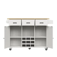 Desserte de cuisine avec plateau rabattable, 3 tiroirs, 2 portes, casier à bouteilles et porte-serviette, 124x40/65x91,5 cm, Blanc(m-10)