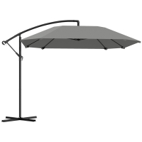 Outsunny Parasol descentrado 3 m, parasol de jardín exterior inclinable, Base, Manivela, tela de poliéster 180 g/m², Gris Oscuro