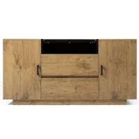 Comodă-sideboard cu 2 sertare, 2 dulapuri cu înălțime reglabilă și compartiment deschis, 140x40x70 cm, Culoare naturală(m-1)