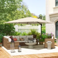 Outsunny Parasol desplazado cuadrado 3 x 3 m, parasol de jardín exterior, rotación 360°, inclinable 5 posiciones, base cruzada, kaki(m-5)