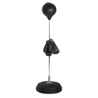 HOMCOM Sac de Frappe sur Pied Punching ball sur pied réglable en hauteur 126-144 cm avec gants, pompe et base de lestage pour adolescents et débutants noir(m-1)