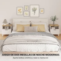 HOMCOM Juego de 2 Mesitas de Noche Mesillas de Noche con Cajón Compartimento Abierto Patas de Madera 45x38x50 cm Blanco(m-4)