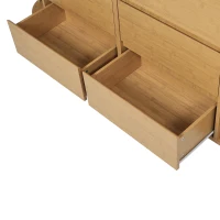 Cómoda aparador, 6 cajones & estantes abiertos, diseño romano con columnas & estantes-bambú, 160x40x75 cm, Color natural(m-7)