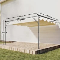 Outsunny Terrassendach Pergola ca. 4x3m Terrassenüberdachung mit Verstellbares Dach, Wandmontage UV 30+ Cremeweiß(m-3)
