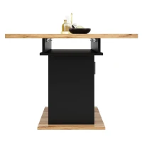 Mesa de comedor extensible con 3 niveles de almacenaje y puertas de vidrio, 110-140x80x76 cm, Negro(m-8)
