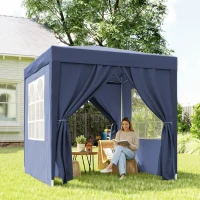 Outsunny Tonnelle de jardin extérieure tonnelle pliante pop-up réglable en hauteur protection UV 2 x 2 m bleu(m-9)
