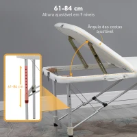 HOMCOM Marquesa de Massagem Dobrável e Portátil com Altura Ajustável e Apoio para a Cabeça 215x81x61-84 cm Branco(m-4)