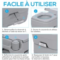Outsunny Toilette Portable Camping Toilette de camping avec Couvercle et 2 Réservoirs Amovibles, 35,5 × 41 × 42,5 cm, gris(m-5)