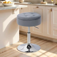 HOMCOM Tabouret de bar, chaise de bar avec rangement et base en métal, assise velours capitonné, 39 x 39 x 49-65 cm, gris(m-10)