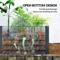 Outsunny Podwyższona grządka metalowa 180 x 90 x 57,5 cm z otwartym dnem i prętami wspierającymi, ciemnoszara(m-6)