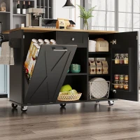Îlot de cuisine moderne au design pliable, desserte/table à manger multifonction avec étagères pour snacks et armoires extensibles, 142x40/63x87 cm, Noir(m-4)