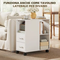 HOMCOM Tavolino con Ruote Minimal con 2 Cassetti, Vano Aperto e Ripiano Regolabile, in Legno, 60x30x65 cm, Bianco(m-7)