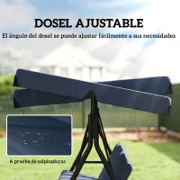 Outsunny Balancín de Jardín Exterior Columpio de 3 Plazas con Toldo Ajustable y Marco de Acero 172x118x153 cm Azul Marino(m-4)