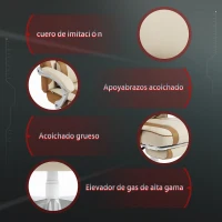 HOMCOM Silla Gamer Reclinable con Altura Ajustable Reposapiés Retráctil Soporte Lumbar y Reposacabezas Desmontable Crema(m-7)