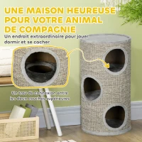 PawHut Tonneau à gratter pour chat, tour à griffer en sisal à 3 niveaux recouvert de peluche, Ø 38 x 70 cm, gris(m-4)