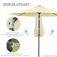 Outsunny Umbrelă de Grădină Inclinabilă Ø265 cm cu 32 Lumini LED Solare și Manivelă, Umbrelă de Exterior cu 8 Spițe, din Oțel, Poliester, pentru Terasă, Curte, Balcon, Bej(m-6)