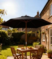 Outsunny Parasol de jardin extérieur parasol droit double toit Hexagonal Grande Taille de Jardin Ø 2,5 x 2,3H m Bois de Bambou Noir(m-8)