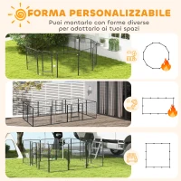 PawHut Recinto per Cani a 12 Pannelli Modulabili da 80x100 cm, Pieghevole con Porta in Acciaio e 12 Picchetti, Grigio(m-4)