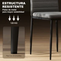 HOMCOM Pack de 6 Sillas de Comedor Modernas Tapizadas en Lino Sintético con Respaldo Alto y Patas de Metal 41x50x97 cm Gris(m-4)