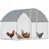 PawHut Poulailler Enclos pour Poules d'Extérieur en Acier 2.8x1.7x1.9m Argent(m-6)