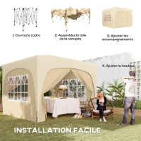Outsunny Tonnelle Barnum Tente de réception Pliante 3 x 3 x 2,73 m avec fenêtres + Sac de Transport Sable(m-4)
