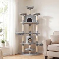 PawHut Arbre à chat XXL arbre à grimper pour chat multi-équipements griffoirs 6 plate-formes 2 niches hauteur 200 cm gris(m-2)