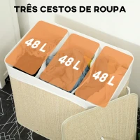 HOMCOM Cesto de Roupa Suja com Tampa 144L Cesto de Roupa Suja de Bambu com 3 Compartimentos 60x40x60 cm Creme(m-4)