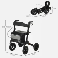 HOMCOM Déambulateur 4 roues pliable, rollator en aluminium léger, siège rembourré, dossier, poignée réglable, 69x64x98,5cm noir(m-3)