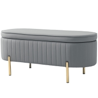 HOMCOM Banc de rangement, bout de lit en velours avec couvercle, pieds en métal, capacité 72 L, 108x44x43,5cm, gris