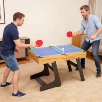 SPORTNOW Tavolo da Gioco 13 in 1 Pieghevole con Calciobalilla, Ping Pong, Hockey, Biliardo, Scacchi e Altri, Noce(m-2)